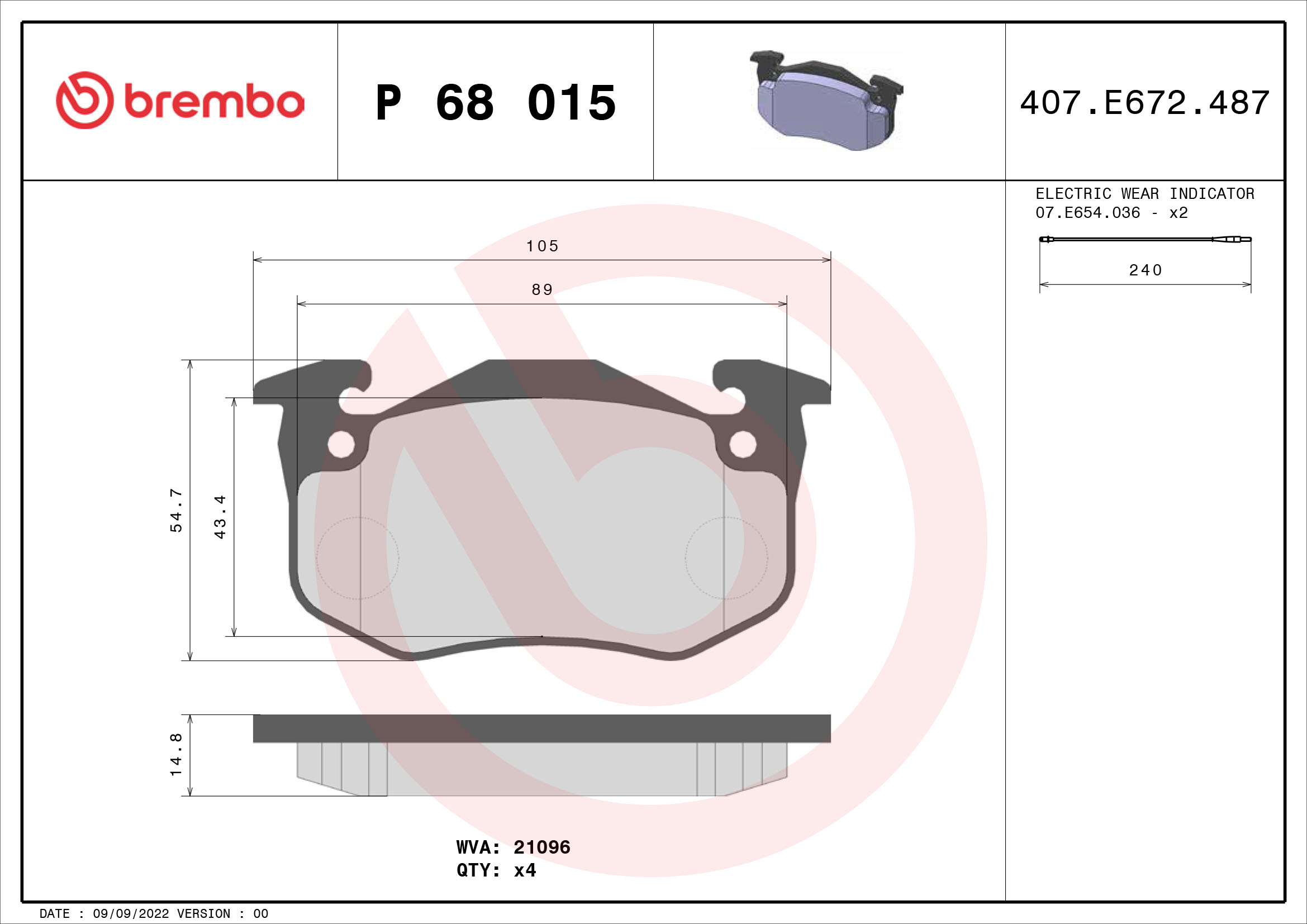 A.B.S. P 68 015 BREMBO Bremsbelagsatz, Scheibenbremse